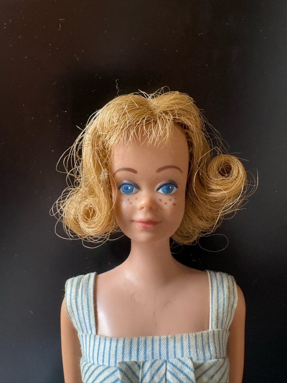 Vintage Midge from Barbie collection, 1960’s. Ginger hair with blue sundress.